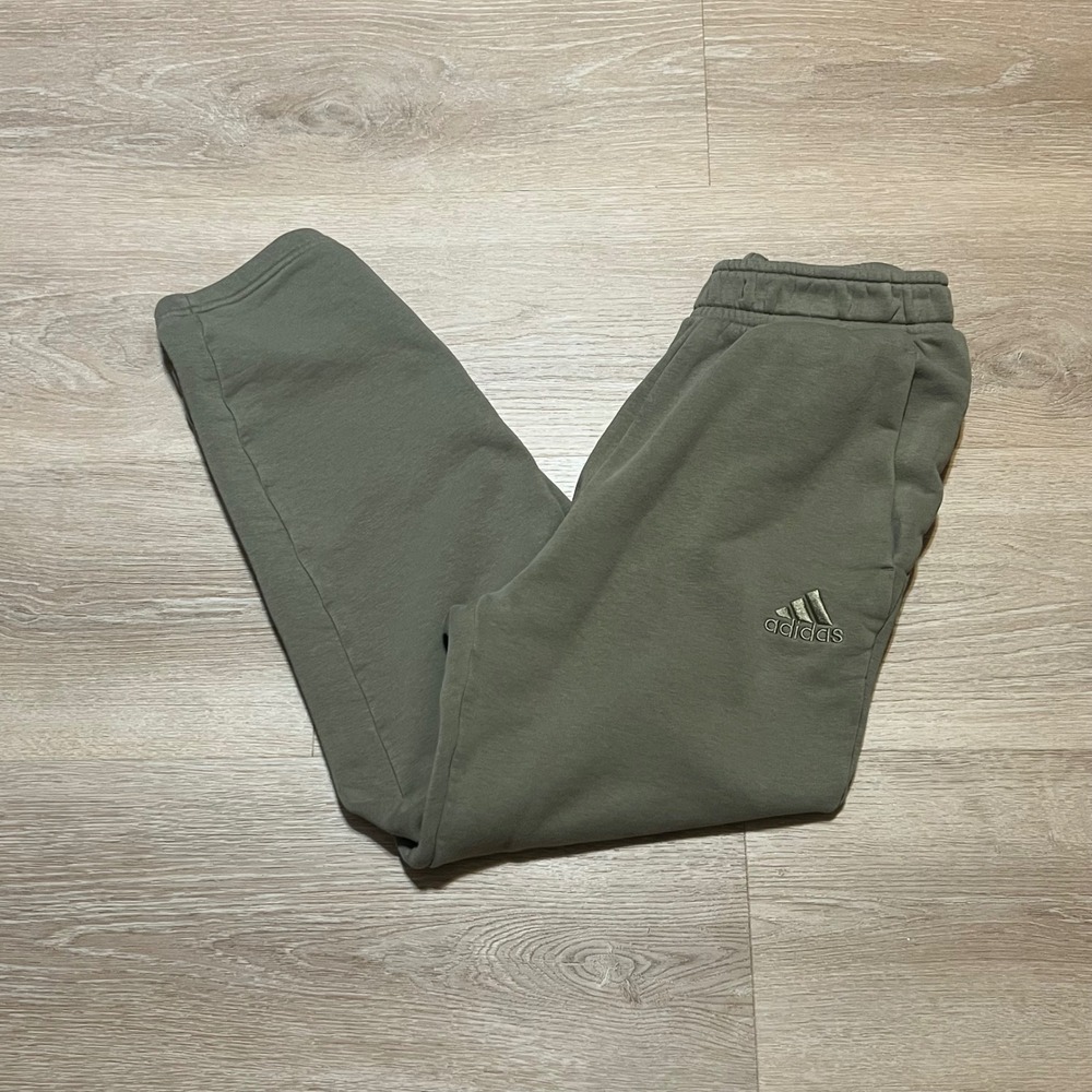 Adidas Mens Small Olive Green Fleece Joggers Sweatpants Relaxed Fit Logo